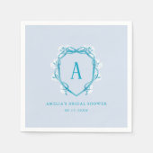 Something Blue Monogram Floral Crest Vrijgezellenf Servet (Voorkant)