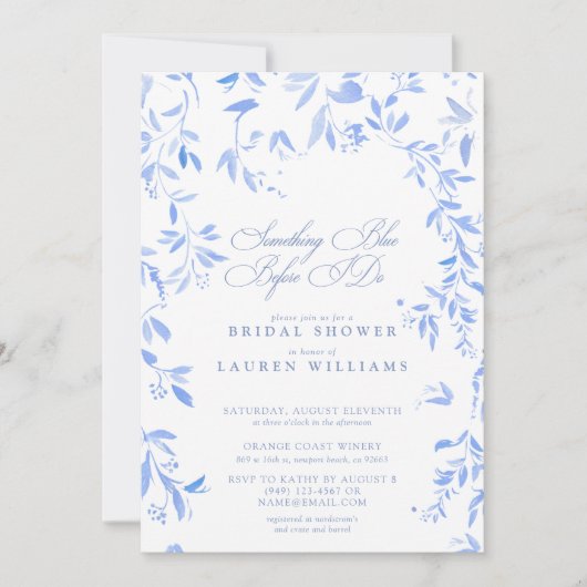 Something Blue QR Code Floral Script Vrijgezellenf Kaart (Voorkant)