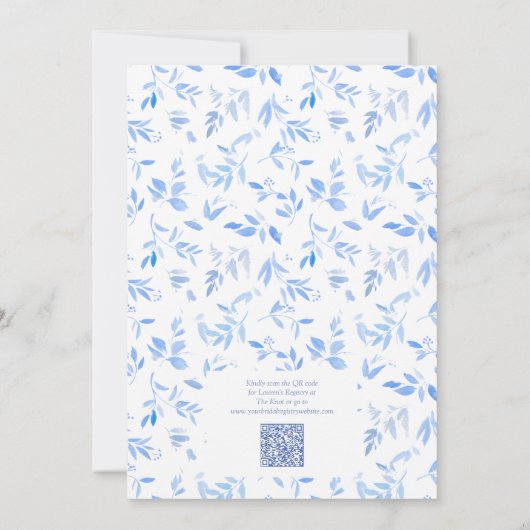Something Blue QR Code Floral Script Vrijgezellenf Kaart (Achterkant)