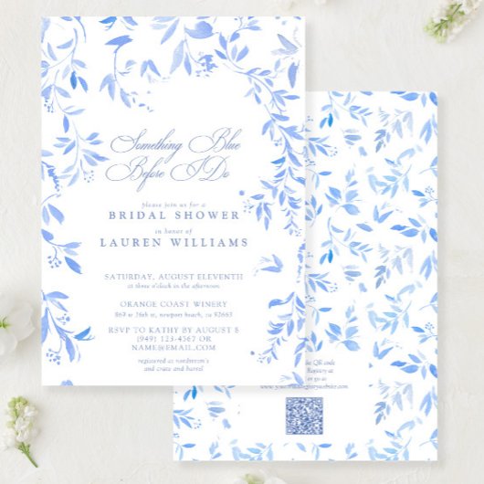 Something Blue QR Code Floral Script Vrijgezellenf Kaart