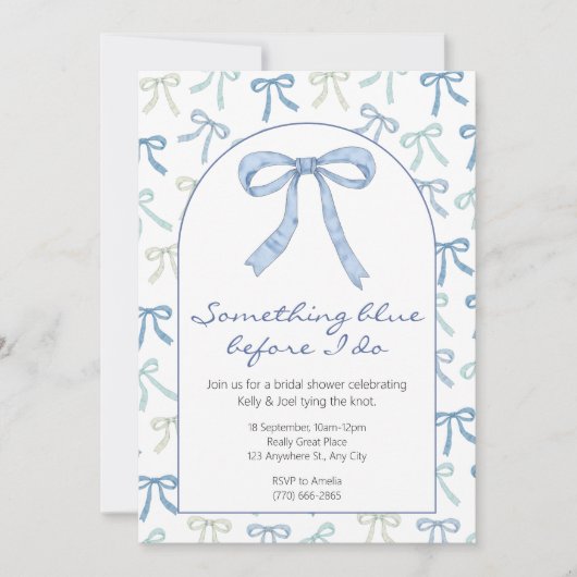 Something Blue Ribbon Bow Vrijgezellenfeest Kaart (Voorkant)