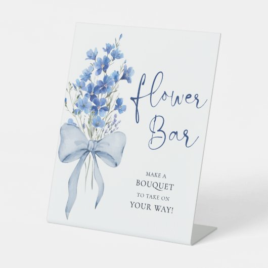 Something Blue Ribbon Flower Bar Vrijgezellenfeest Reclamebord Met Voetstuk (Voorkant)