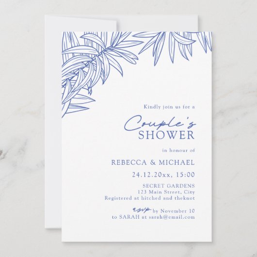 Something Blue Simple Botanical Couple's Shower Kaart (Voorkant)
