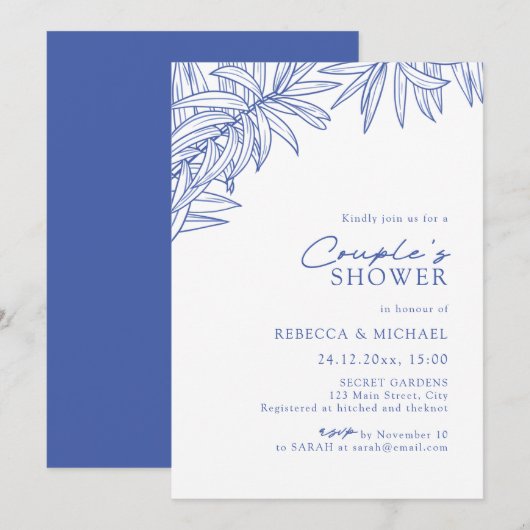 Something Blue Simple Botanical Couple's Shower Kaart (Voorkant / Achterkant)