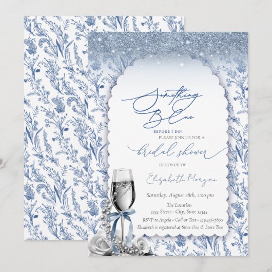 Something Blue Strik Glitter Champagne Wilde Bloem Kaart (Voorkant / Achterkant)