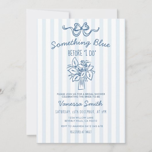 Something Blue Stripe Bridal Shower Invitation Kaart (Voorkant)