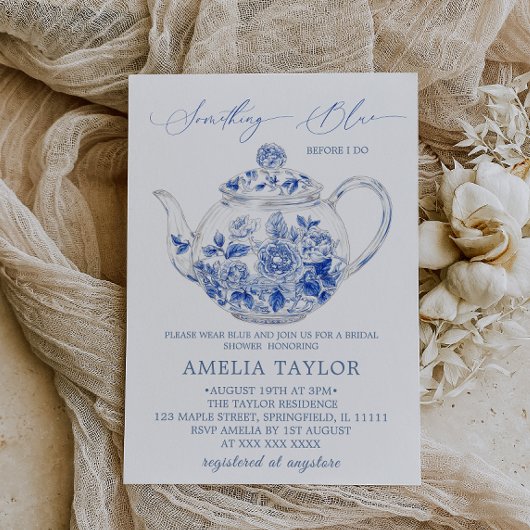 Something Blue Thee Feest Toile Bruidsdouche Kaart