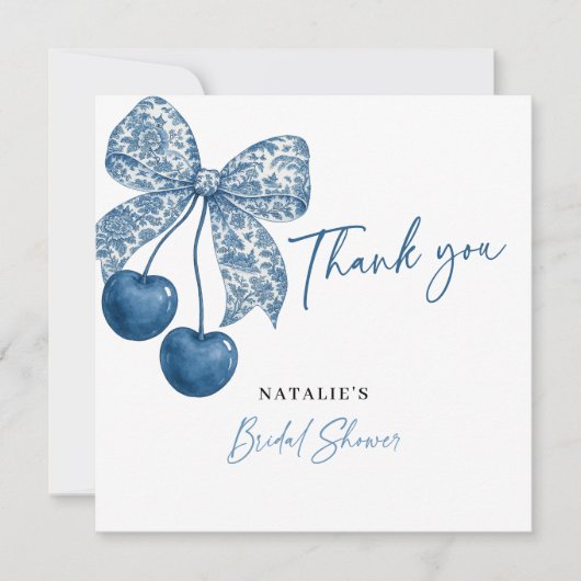 Something Blue Theme Blue Bow Bridal Shower Bedankkaart (Voorkant)