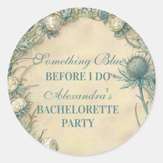 Something Blue Thistle Bachelorette Feest Ronde Sticker (Voorkant)
