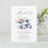 Something Blue Toile Bloemen Chic Bruids Thee Douc Kaart (Staand voorkant)