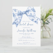 Something Blue Toile Bow Coquette Vrijgezellenfees Kaart (Staand voorkant)