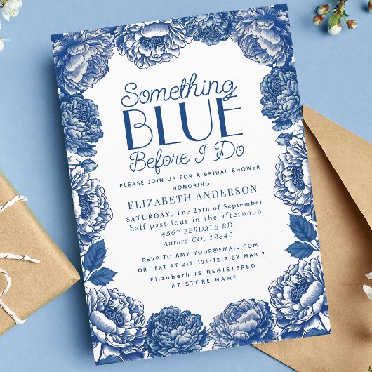 Something Blue Toile De Jouy Bloem Bruidsdouche Kaart