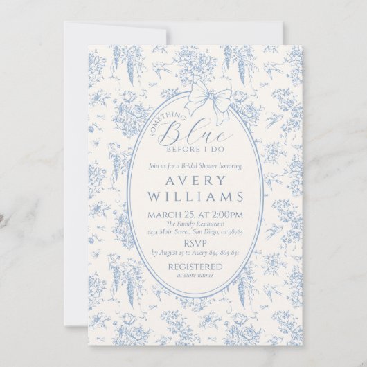 Something Blue Toile Floral  Vrijgezellenfeest Kaart (Voorkant)