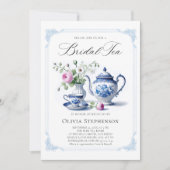 Something Blue Toile Frame Flora Bruids Tea Shower Kaart (Voorkant)