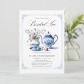 Something Blue Toile Frame Flora Bruids Tea Shower Kaart (Staand voorkant)