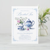 Something Blue Toile Lijst Chic Bruids Theedouche Kaart (Staand voorkant)