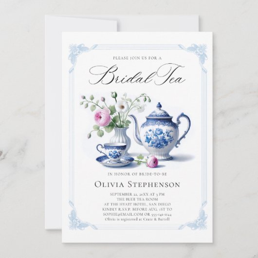 Something Blue Toile Lijst Flora Bruids Theedouche Kaart (Voorkant)