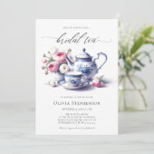 Something Blue Toile Rozen Chic Bruids Theeschower Kaart (Staand voorkant)