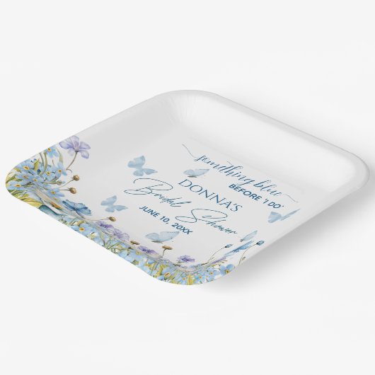 Something Blue voor 'I do' Floral Vrijgezellenfees Papieren Bordje (Gebogen)