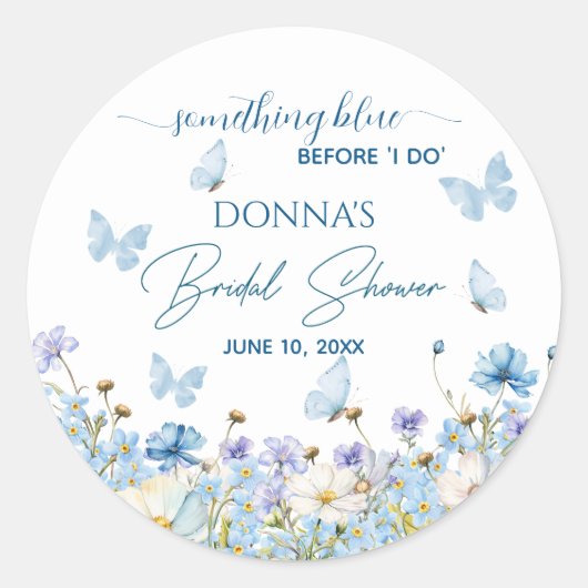 Something Blue voor 'Ik doe' Bloemig Bruidsdiner Ronde Sticker (Voorkant)