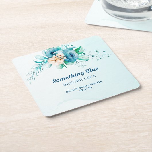 Something Blue voor ik trouw Bloemige Bruids Showe Kartonnen Onderzetters (Schuin)