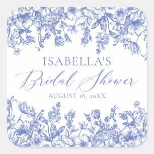 Something Blue Waterverf Bloemen Bruidsdouche Vierkante Sticker