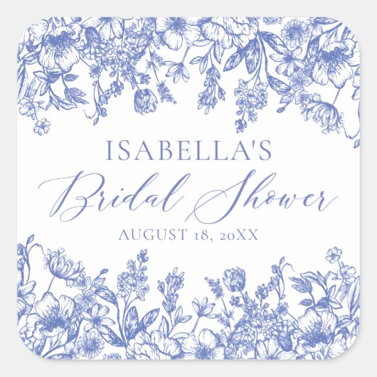 Something Blue Waterverf Bloemen Bruidsdouche Vierkante Sticker (Voorkant)