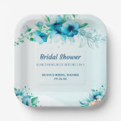 Something Blue Waterverf Bloemige Bruiloft Feest  Papieren Bordje (Voorkant)