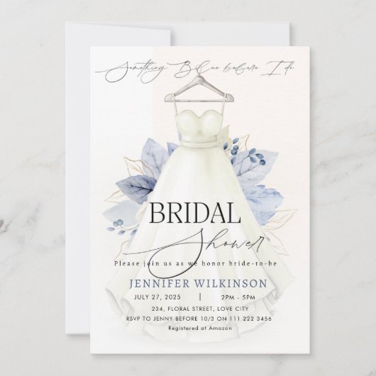 Something Blue Wedding Gown Dress Vrijgezellenfees Kaart (Voorkant)