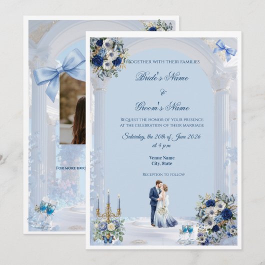 Something Blue Wedding Invitation Card Kaart (Voorkant / Achterkant)