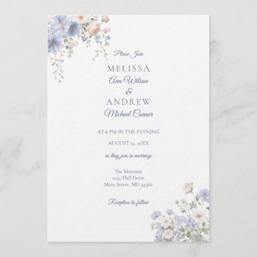 Something Blue Wedding Invitation Suite Kaart (Voorkant)