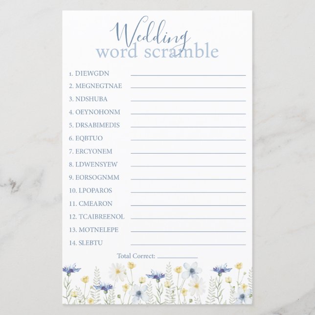 Something Blue Wedding Word Scramble (Voorkant)