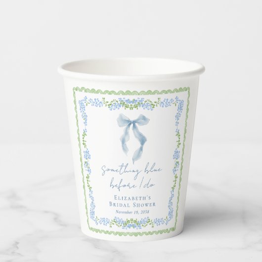 Something Blue Whimsical Bow Bridal Shower Papieren Bekers (Achterkant)