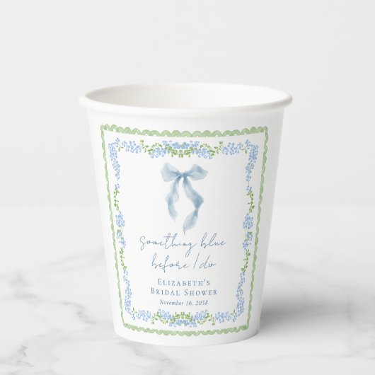 Something Blue Whimsical Bow Bridal Shower Papieren Bekers (Voorkant)