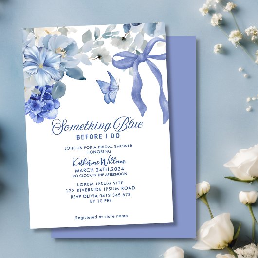Something Blue White Floral Bow Bridal Shower Kaart