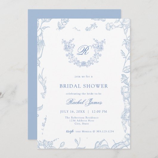 Something Blue Wildflower Bridal Shower Invitation Kaart (Voorkant / Achterkant)