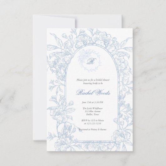Something Blue Wildflower Bridal Shower Invitation Kaart (Voorkant)
