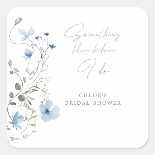 Something Blue Wildflower Bruidsuitnodiging Vierkante Sticker (Voorkant)