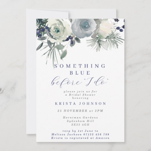 Something Blue Winter Bloemen Bruiloftsfeest Kaart (Voorkant)
