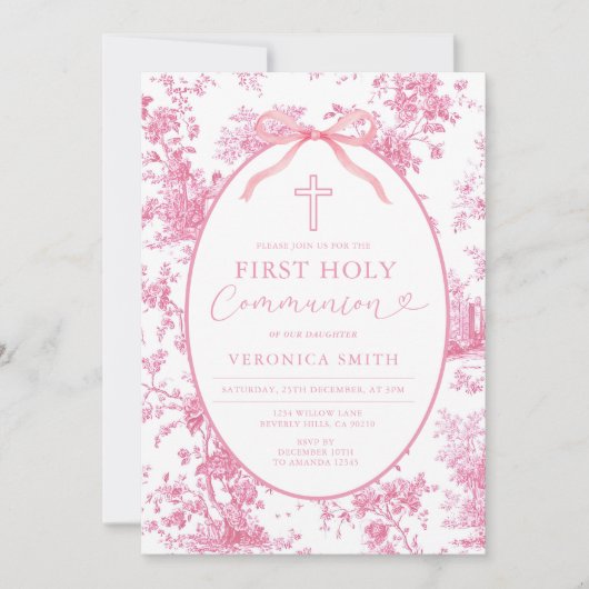 Something Pink Vintage Toile First Holy Communion Kaart (Voorkant)