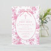 Something Pink Vintage Toile First Holy Communion Kaart (Staand voorkant)