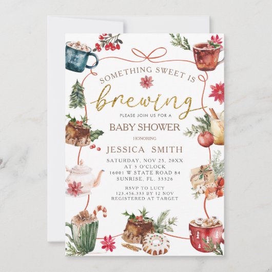 Something Sweet is Brewing Baby shower Invitation Kaart (Voorkant)