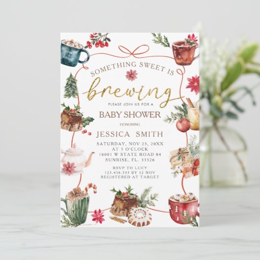Something Sweet is Brewing Baby shower Invitation Kaart (Staand voorkant)