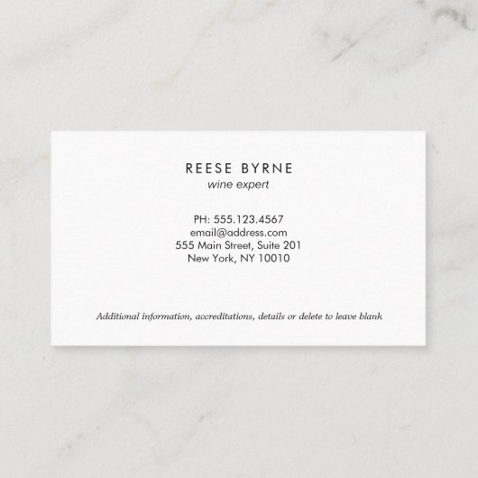 Sommelier Bartender Visitekaartje (Achterkant)