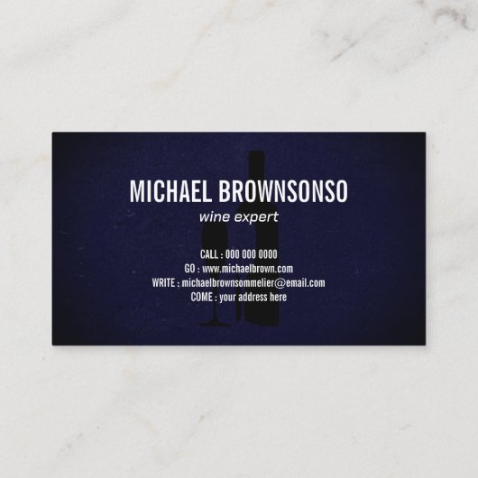 Sommelier Blauwe Wijnfles Visitekaartje (Achterkant)