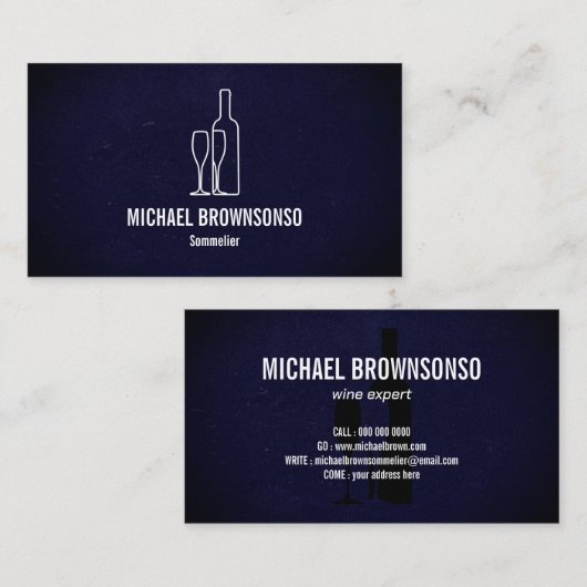Sommelier Blauwe Wijnfles Visitekaartje (Voorkant / Achterkant)