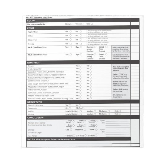 Sommelier Deductieve Proeverij Grid Witte Wijn Bla Notitieblok (Voorkant)
