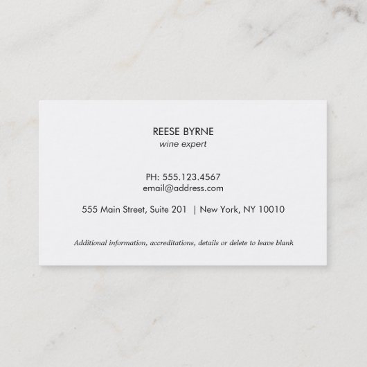 Sommelier Red Wine Bottle Visitekaartje (Achterkant)