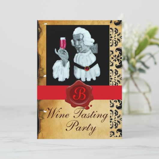 SOMMELIER WIJNBELASTING PARTIJ RODE WAX SEAL MONOG KAART (Staand voorkant)