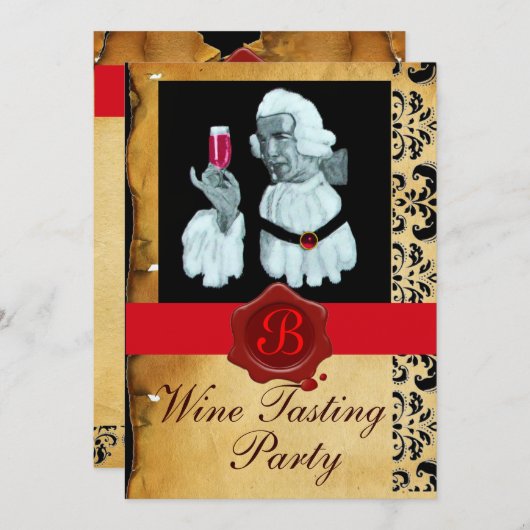 SOMMELIER WIJNBELASTING PARTIJ RODE WAX SEAL MONOG KAART (Voorkant / Achterkant)